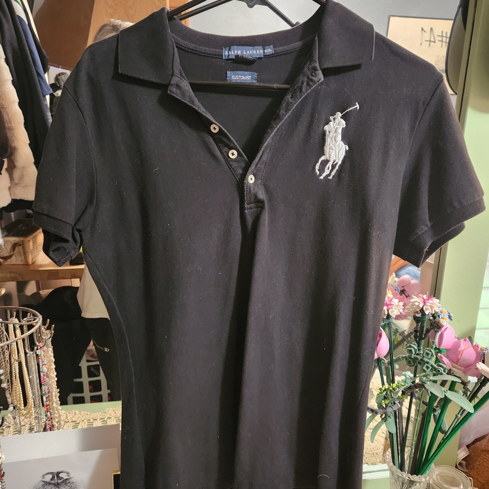 Ralph Lauren Womans Black Short-Sleeve Polo with White Pony Logo
